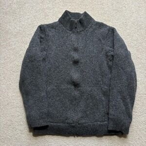 L.L.Bean Sweater LT 20x26 Gray Lambswool Full Zip Mock Neck Plaid Lined Warm